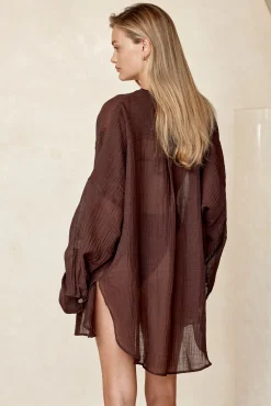 Monday Swimwear Tops^Barcelona Tunic - Espresso Crinkle Linen