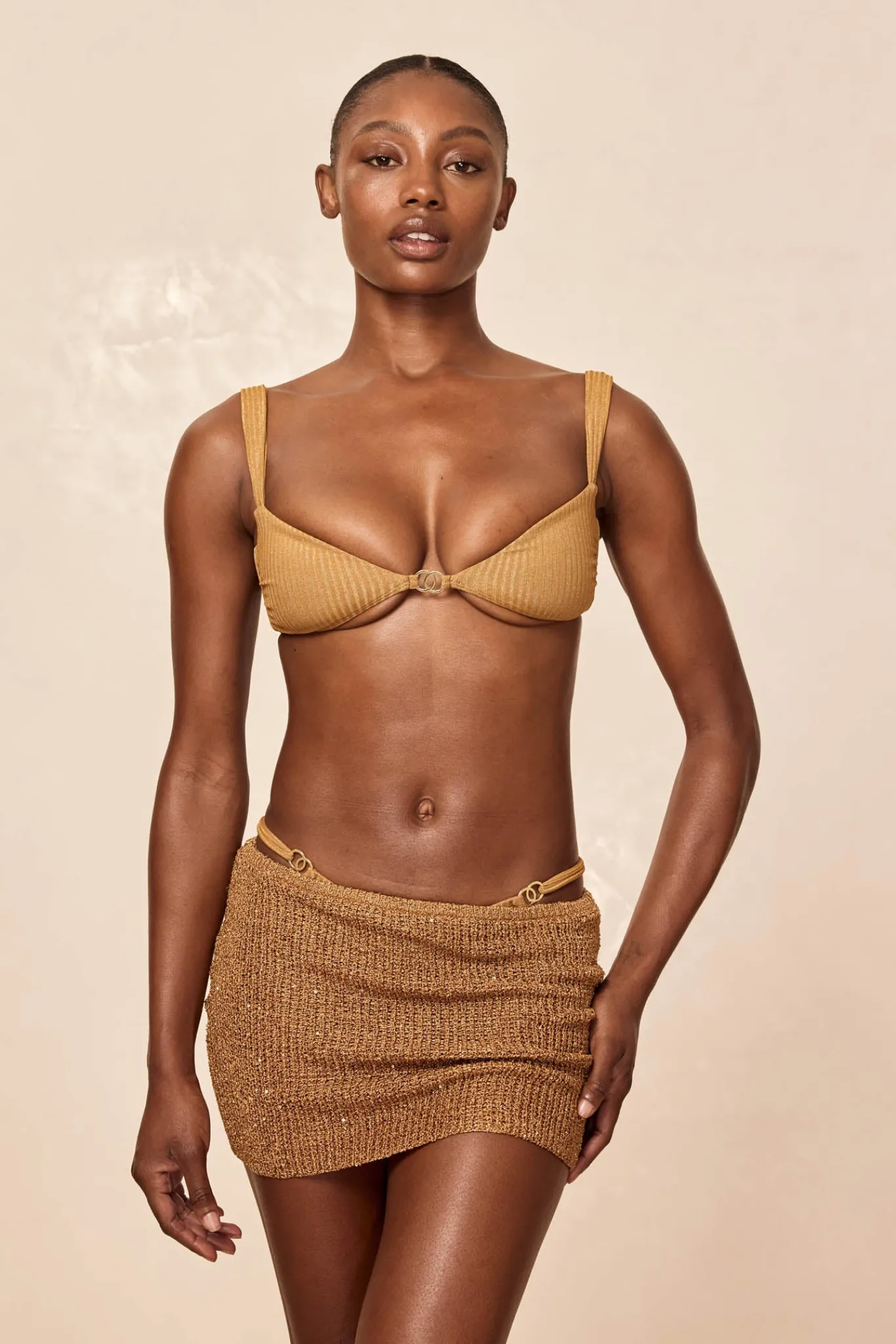 Monday Swimwear Knitwear|Bottoms^Cartagena Micro Skirt - Antique Gold Sequin Knit