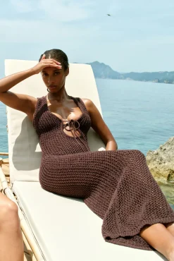Monday Swimwear Knitwear|Dresses^Monte Carlo Tie Dress - Espresso Petit Crochet