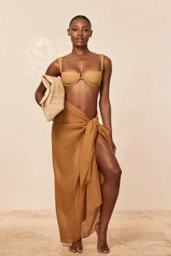 Monday Swimwear Sarongs|Bottoms^St. Tropez Sarong - Antique Gold Crinkle Linen